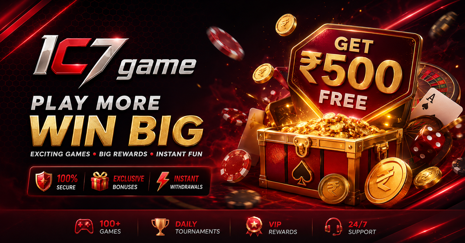 IC7 Game brand banner featuring the ₹10,000 welcome bonus offer
