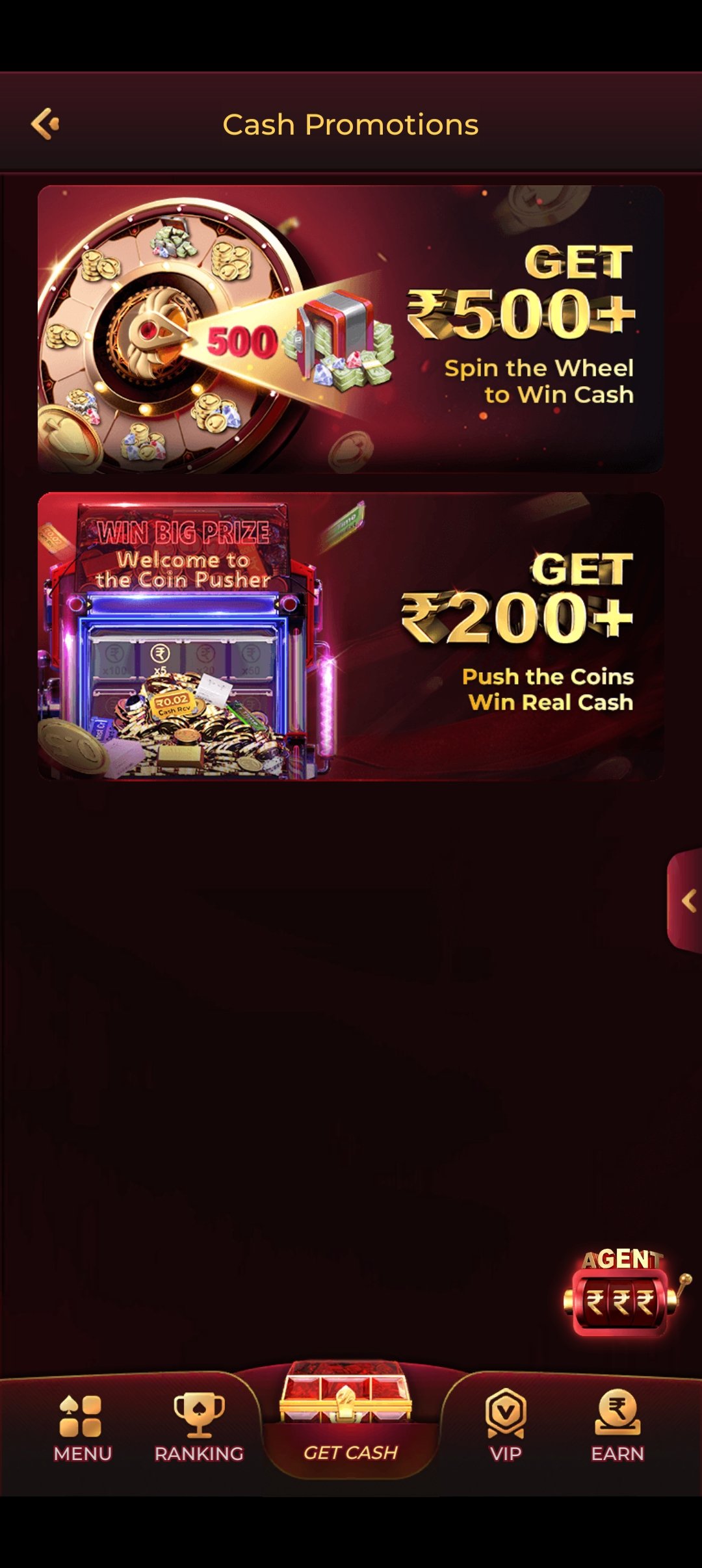 Teen Patti Gold lobby view in the IC7 app
