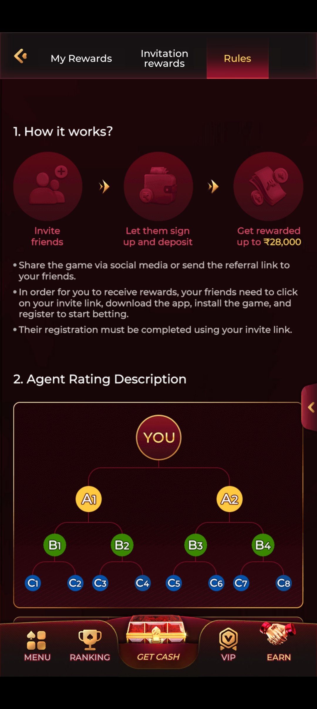 The IC7 app rewards centre showing in-app bonus credits on an Android phone